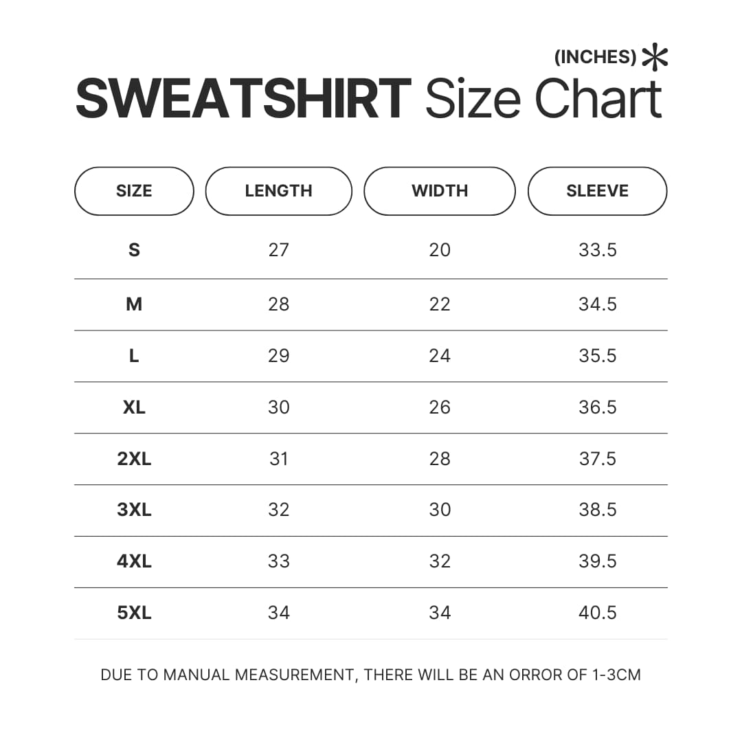 Sweatshirt Size Chart - Danganronpa Shop